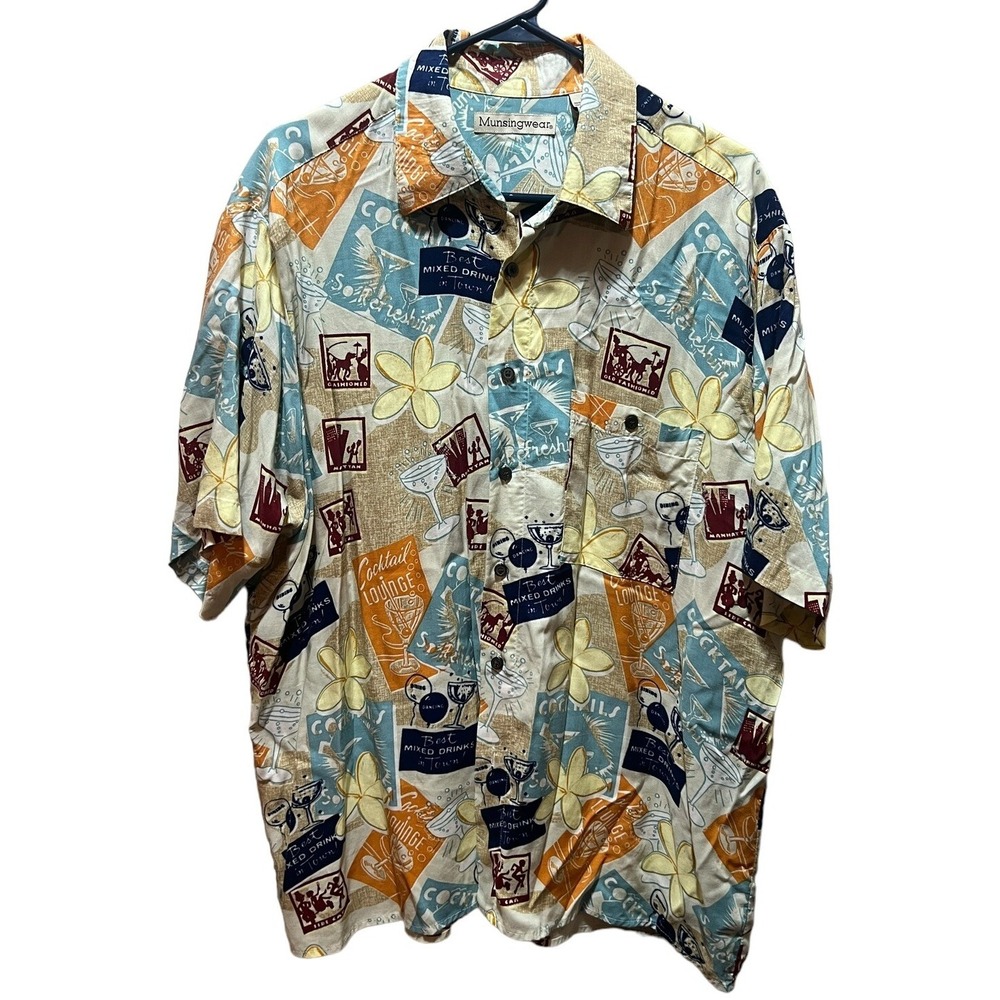 Munsingwear Mens Large Tropical‎ Print Button Down Short Sleeve Cocktail